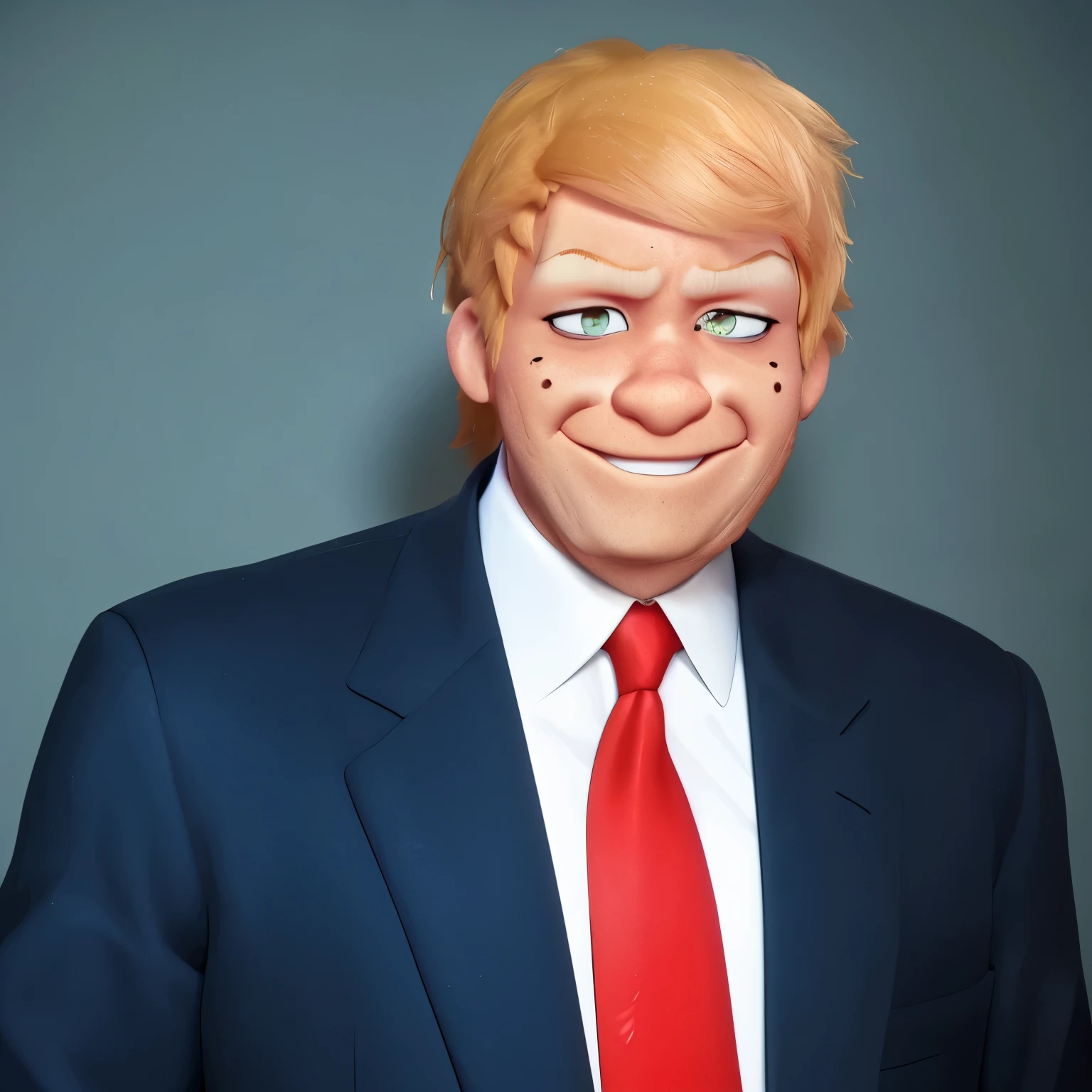 Generate an anime version of him,It's obvious it's him,But it doesn't need to be similar,The expression is a little strange,Please put your body in comics,This is very uncoordinated.