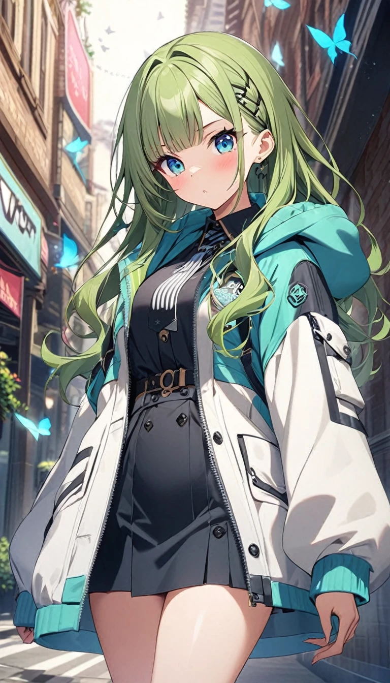 Butterflies are flying、1girl, stylish, stylish code, large jacket
