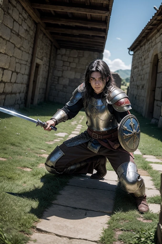 Play a sword and shield warrior in the medieval world in a lair