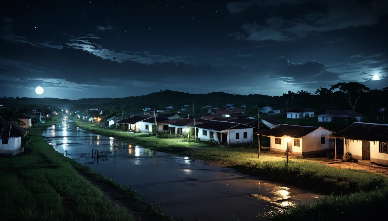 Scary horror image of a small town in the interior of Ceará at night, PICTURE REALISTIC, high resolution, 8k