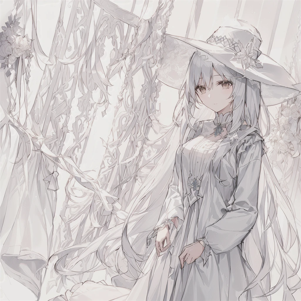 A sketch of a woman with long hair and a hat standing in front of other women, Girls' Frontline style, Kantai Collection Style, from Girls' Frontline, Fine details. Girls' Frontline, Girls' Frontline cg, Girls' Frontline, Mr.々A pose, Kantai Collection, guweiz on pixiv artstation, , Rorish, Anime Girls