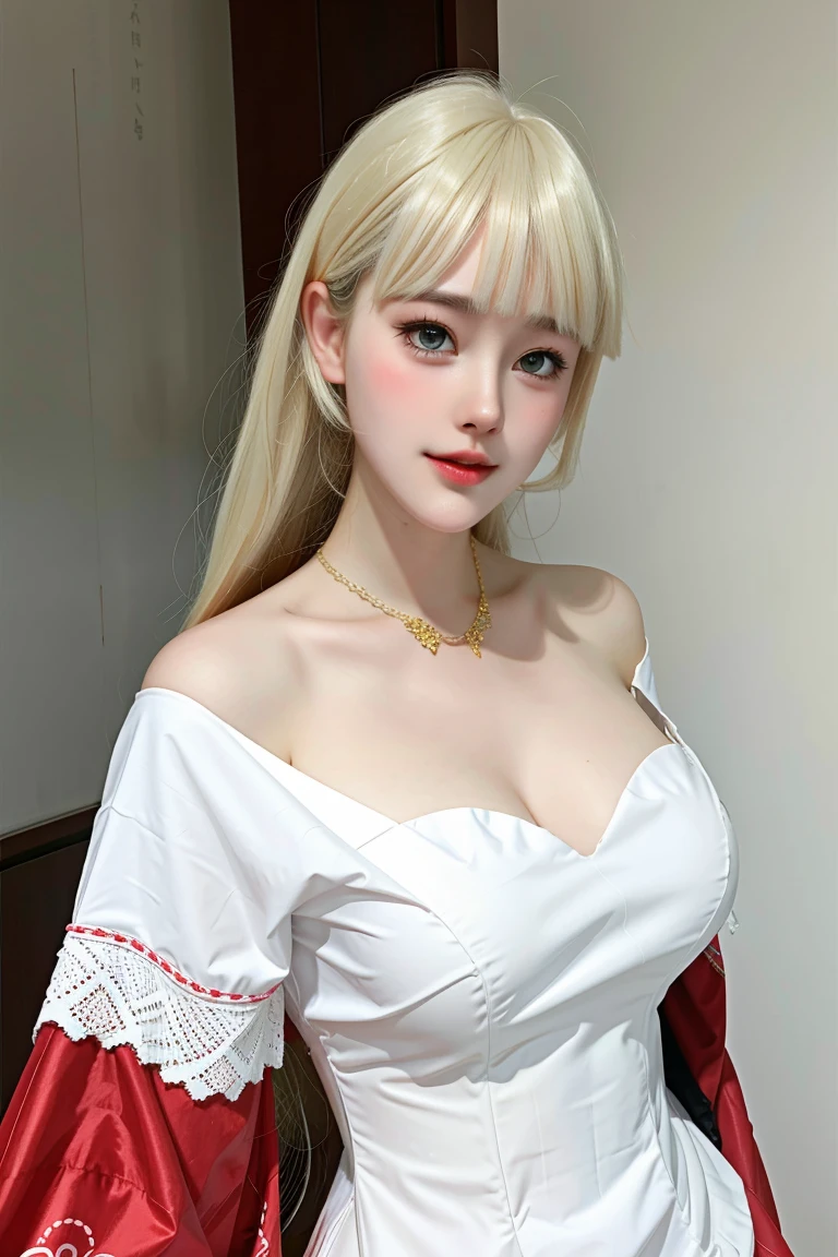  This Photo Consists Of Beautiful Woman, Cute, Baby Face, 15 Years Old, White Skin, Cleavage, Big Breasts, Big Tits, White Off Shoulder Japanese Kimono, Lace Kimono, Embroidered Kimono, Muscular, Athletic, Girly, Vintage Japanese Village Background , Long Ponytail, Gradient Colored Hair with Bangs, Sexy Look, Masterpiece, Adorable, Posing Because She Knew She Would Be Photographed, Big Beautiful Eyes, Dramatic Vintage Lighting, (standing), (full body),((solo)), white hair,