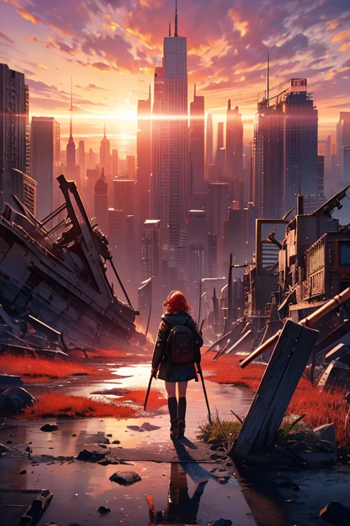 Highest quality、masterpiece、Desolate Earth、wreckage、Red Sky、Surrealism