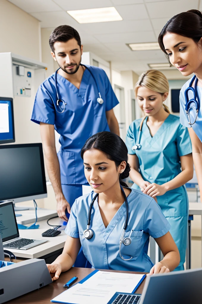 Actual hospital settings with team collaboration of health care workers with a patient