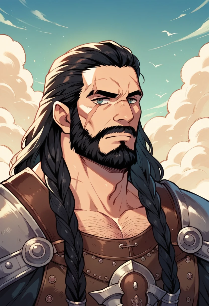 Ultra Detailed, Beautiful, Masterpiece, Best Quality, dwarf, Epic, Fantasy,1guy,dungeons and dragons, blacksmith, long braided beard, scar over left eye