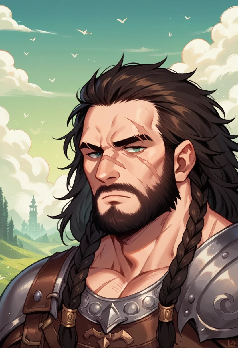 Ultra Detailed, Beautiful, Masterpiece, Best Quality, dwarf, Epic, Fantasy,1guy,dungeons and dragons, blacksmith, long braided beard, scar over left eye