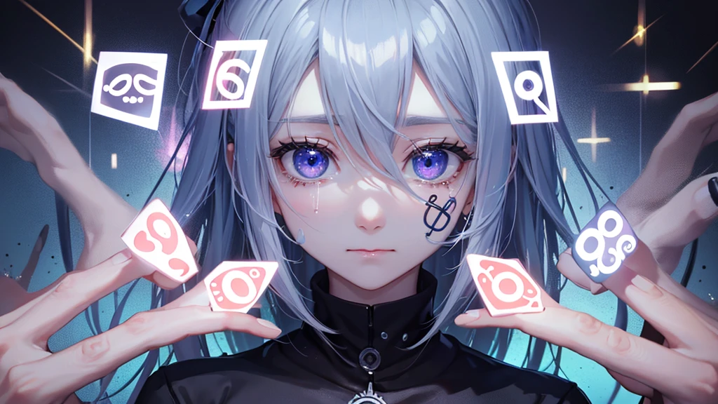 Create an image of series of crying eyes symbols, surrounded by plus signs representing the desire for more.