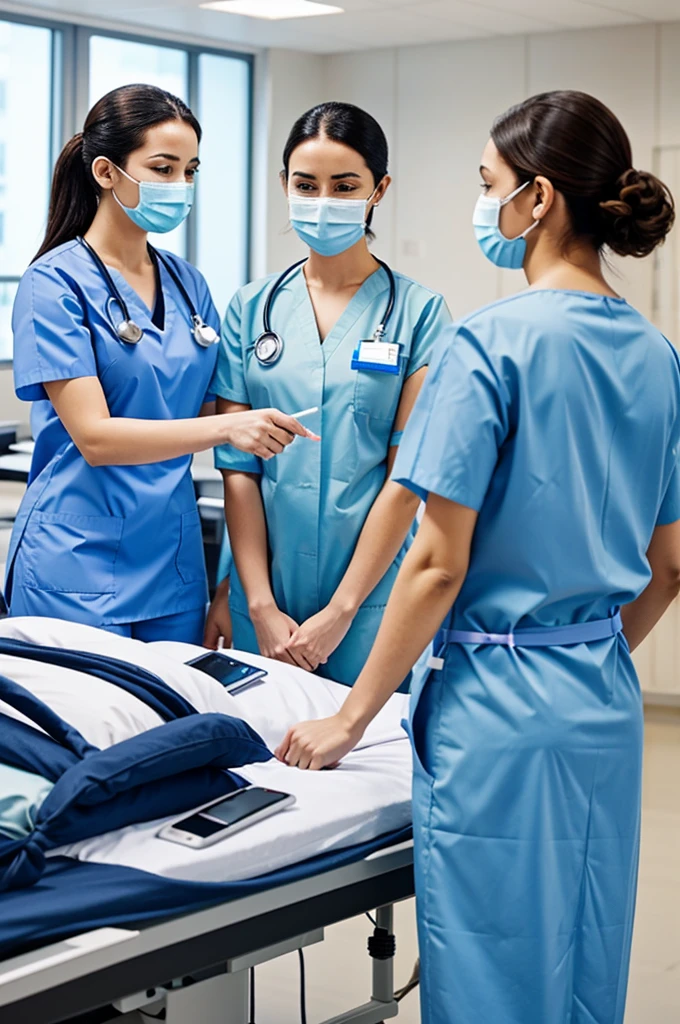 Actual hospital settings with team collaboration of health care workers with a patient