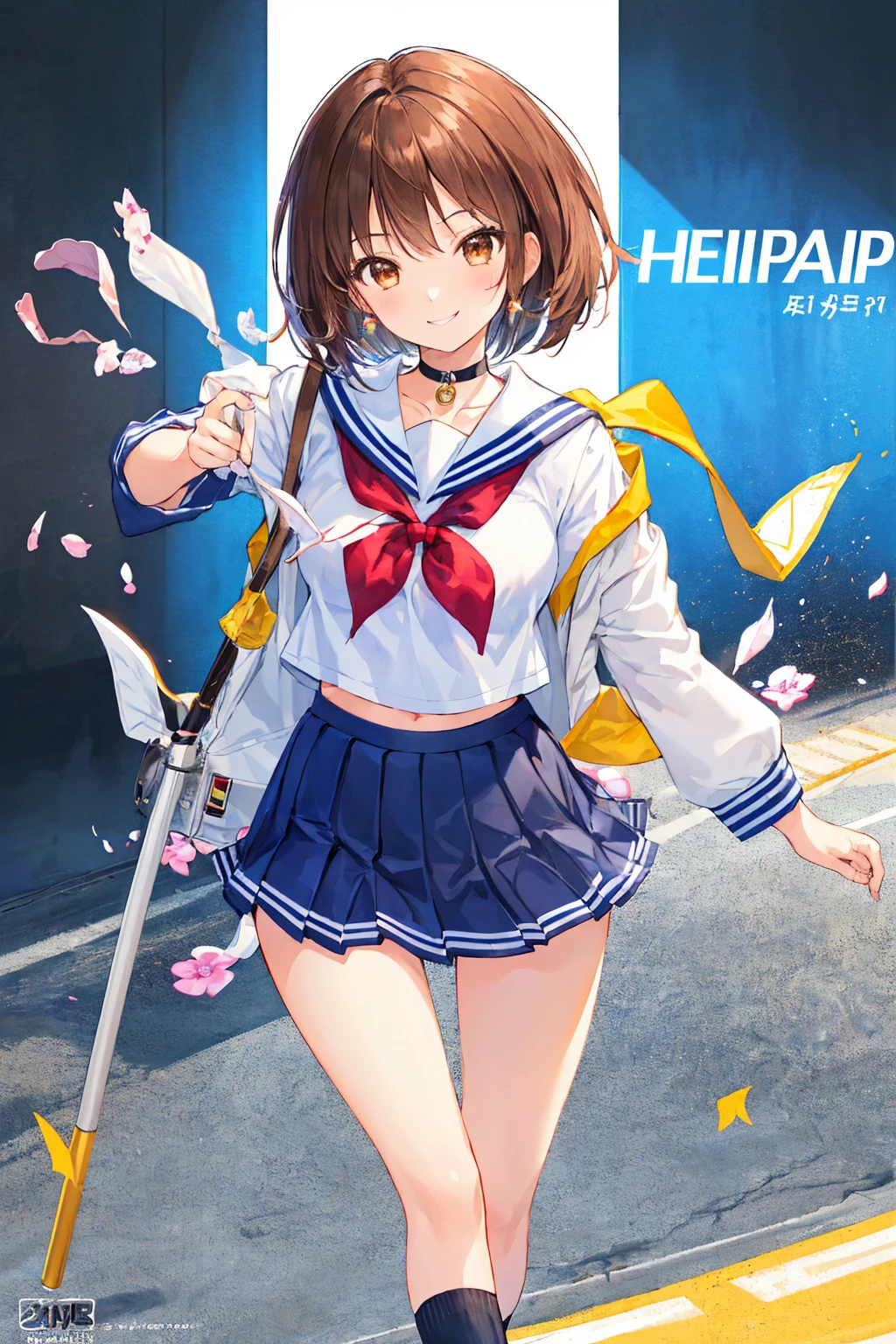(Tabletop: 1.3),(Highest quality:1.4),Ultra-high resolution,(Detailed eyes),(Detailed facial features),(Detailed clothing features),Hmph,8k resolution, Ground Focus, bangs, Firm Skin , (Light Skin), (Slender girl),dream, (Highly detailed illustration),Check the reviews,Request a review,scenario,No text,Virtual Girl Lynn,Happy,smile,(Small breasts,Bob Hair, short hair, Brown Hair , Brown eyes, Black choker, One Girl, student, high school, white , Sailor suit, Dark red pleated skirt, socks, sneakers,