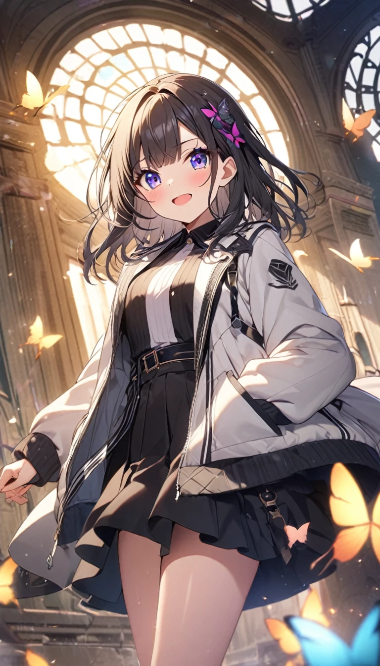 Butterflies are flying、1girl, stylish, stylish code, large jacket