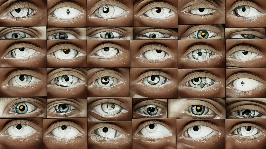 Create an image of series of crying eyes symbols, surrounded by plus signs representing the desire for more.