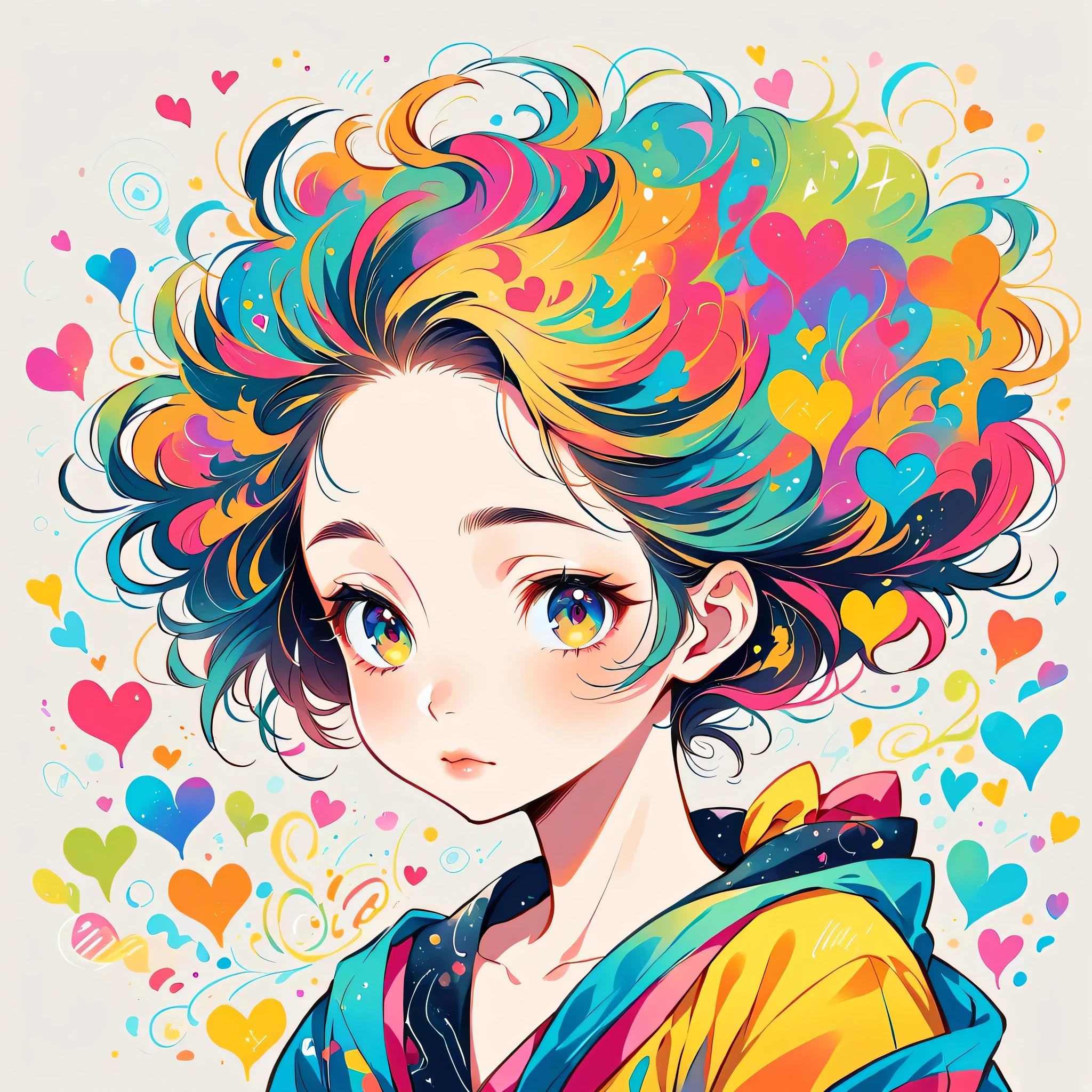 Mika Pikazo style, Simple Line Initialism,Abstract art, colorful hearts ,colorful hearts, (((The most beautiful girl of all time))), Space Travel, Cute and colorful amoeba, Lips in love