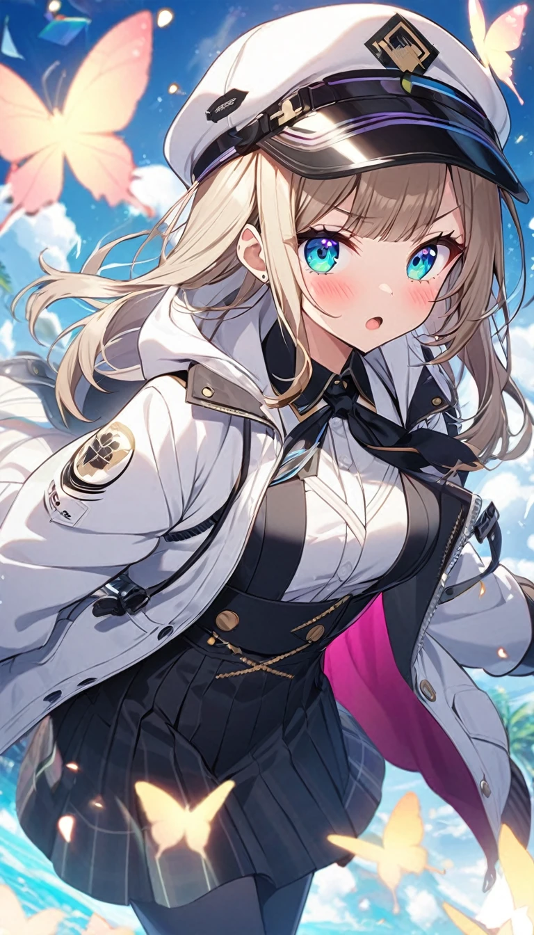 Butterflies are flying、1girl, stylish, stylish code, large jacket