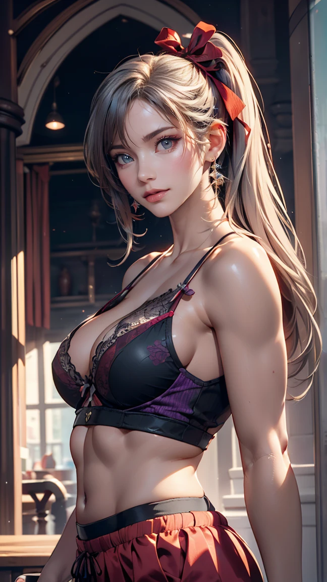 masterpiece, Highest quality, One girl, Elaina_(May_no_gossip), Silver Hair, Purple eyes, Long Hair、24-year-old female、Sexy proportions、Sexy breasts、Narrow waist、Long eyelashes、Side Ponytail((side ponytail))、hair band((hair ribbon))、Textured skin((textured skin))、smile,