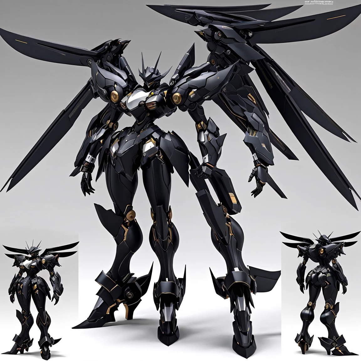 (Same robot unit, front, ~ ~ side, ria), (whole body), Character Reference Sheet, Concept Art, detailed character design, driving force frontボディー view, driving force ~ ~ sideボディー view, driving force riaボディー view, View from three angles, Shiny Black Robot, Matte Black, Jet Black Mica Paint, Pearl Paint.、Mecha aesthetics、Body structure based on mechanical engineering theory、Designed by Mamoru Nagano、The edges of the body have a bright Majorla finish...、Detailed digital anime art、Best Anime8k wallpaper, 2.5次元的アニメMecha aesthetics, 8KによるVery detailedなデジタルアート, Robot Dragon Head、Wallop and Krentz Kuschaert、Very detailedなアニメ、advanced digital animation art, Very detailed, Character Reference Sheet, Concept Art, detailed character design, whole body illustration, whole body character design, black 戻るground, Robotic limbs