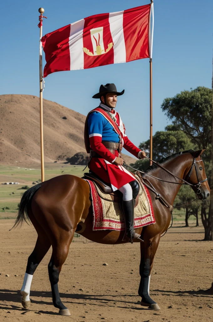 Image of a person on a horse with the flag of Peru raised