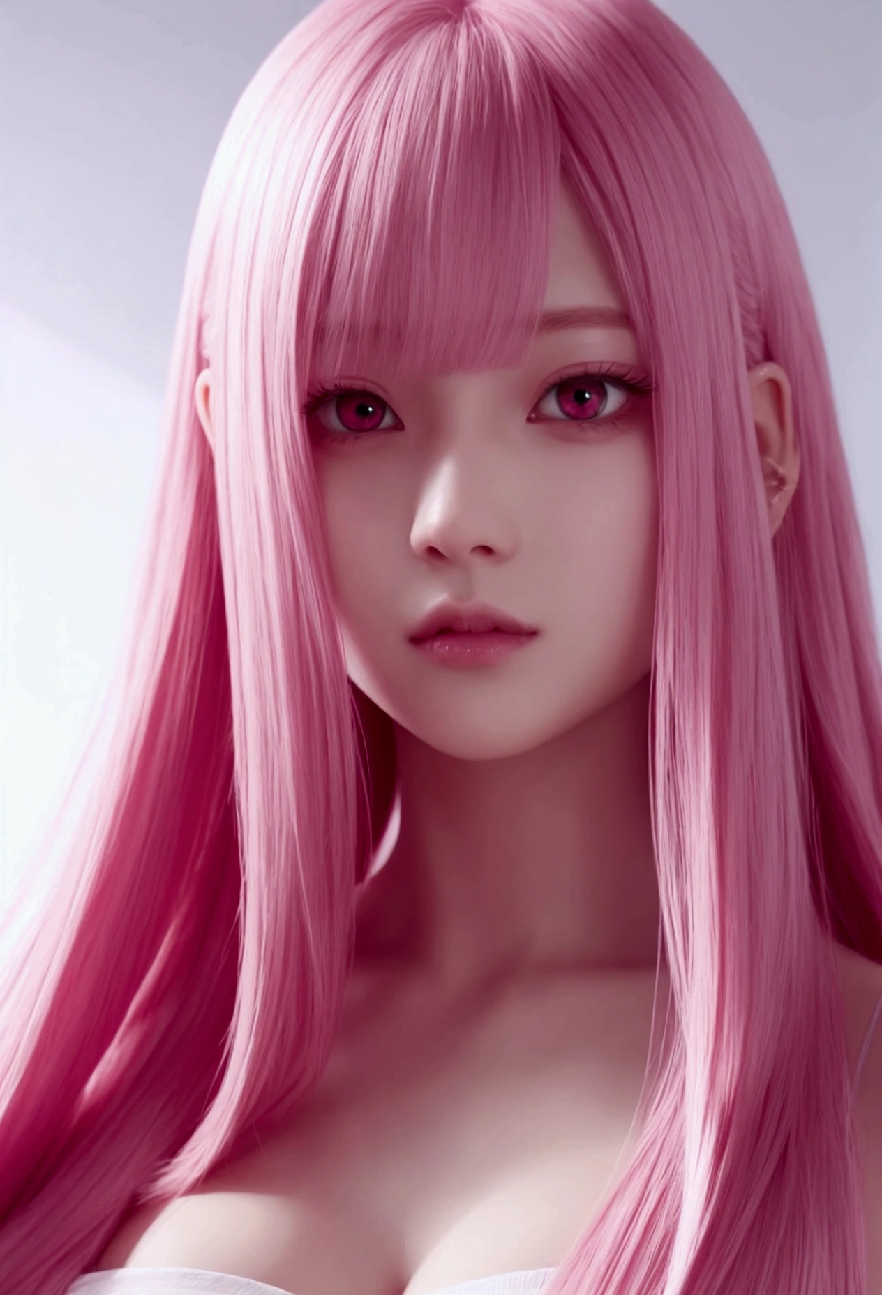 Pink semi-long hair , High  , Red Eyes , animation