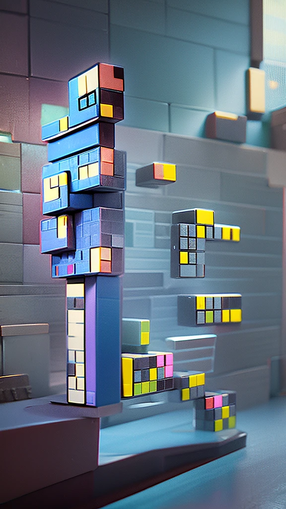 falling multi-colored (((Tetris figures))). Each figure has its own color. Against the background of abstraction. (((no hi-tech))).