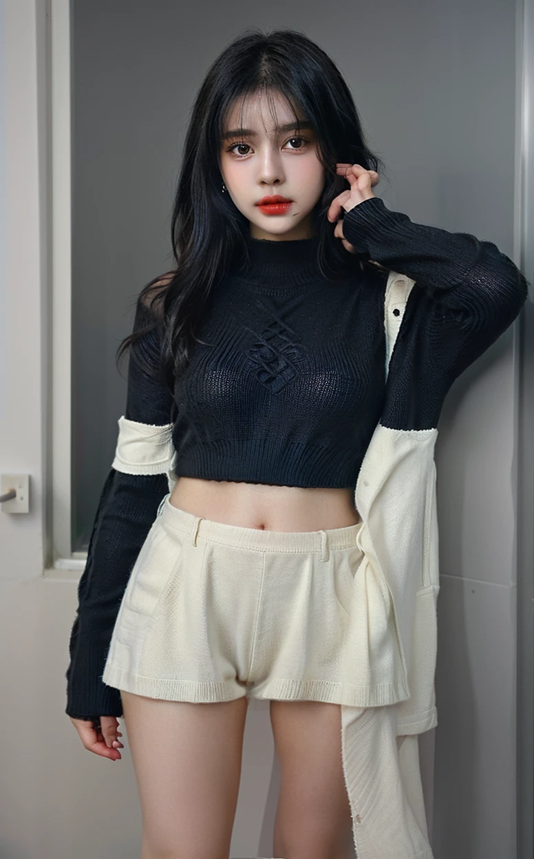 Black Hair gair girl, bubble skin 7nd black sweater