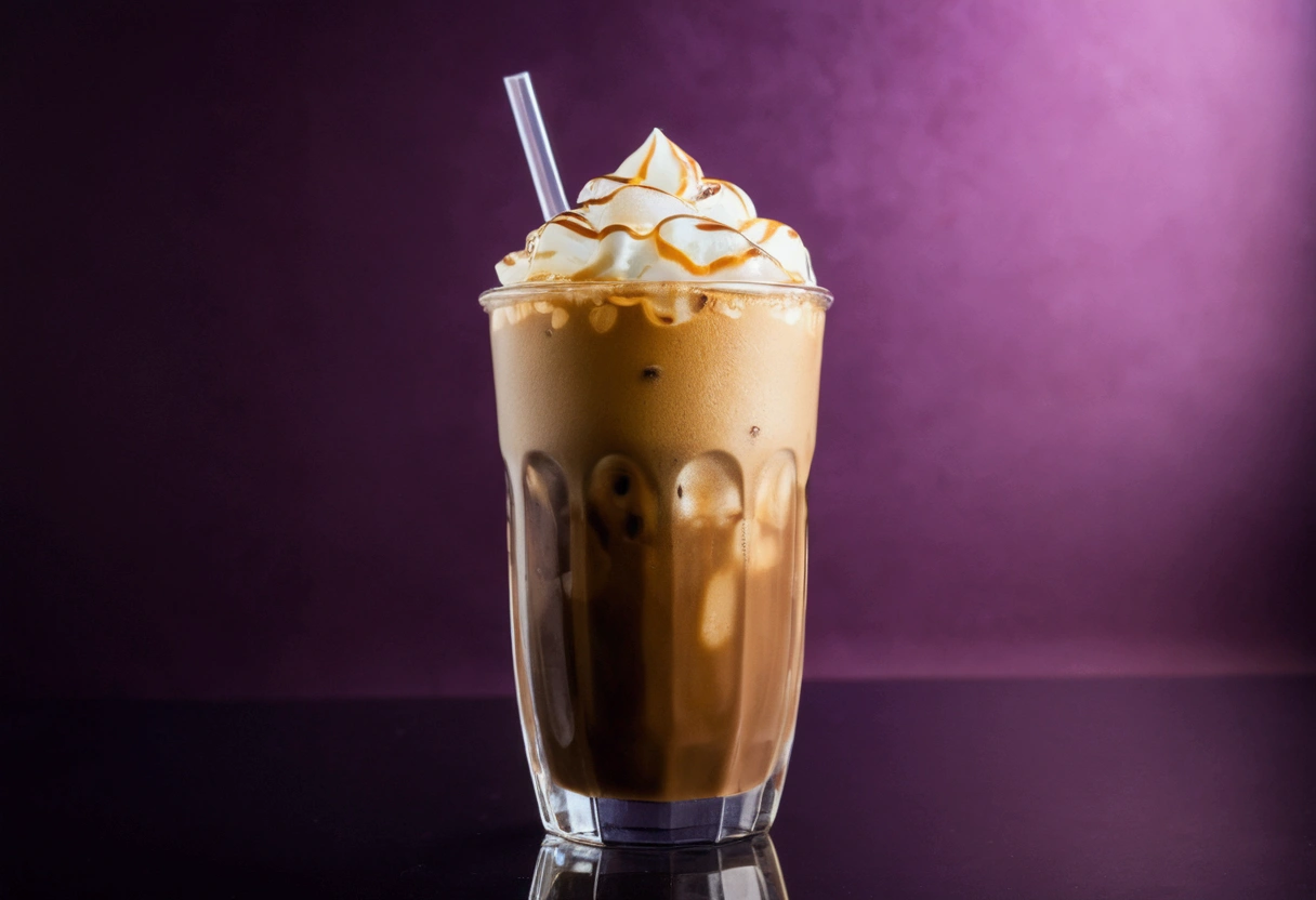 a picture of ice coffee, coffee in the elegant luxury color background like in a commercial, everything in focus