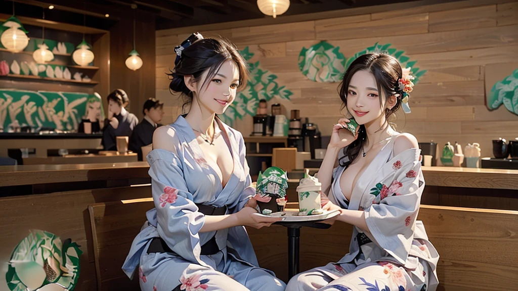 (((((((((Emphasize cleavage))))))))) 
(((((((Bra is visible)))))))
(((((((((I can see your shoulders)))))))))
(((((((((Three Women))))))))) 

(((((((((((Woman in floral yukata))))))))))


((((((White skin))))))
((((((Heavy makeup))))))
((((((Beautiful Face))))))
(((((((((Full body photo)))))))))
 (((((((お洒落でcuteInside the Starbucks store))))))) 
8k、RAW Photos、Highest quality、Super detailed、Super Resolution、Ultra HD、8k wallpaper、Amazing details 

(((((((((((Inside the Starbucks store)))))))))))、
 ((((((Sit down and eat cake、Drink Starbucks coffee、smile))))))、((Heart Necklace)) 

Modern and sleek design：Interior design using natural materials、Many of the designs are warm and made using wood and metal.。 Large windows：自然光をたっぷり取り入れるためのLarge windowsがあり、Providing a bright and open space。 Green Interior：Potted plants are effectively placed、It creates a relaxing atmosphere。 artwork：Works by local artists、Starbucks-related art on display。 Cozy seating：Cushioned chairs and sofas、Bar sheet etc.、A variety of seating options available。 Open kitchen area：Being able to see how drinks and food are made、We provide peace of mind and transparency。 Unique lighting：Antique lamps and chandelierodern lighting fixtures are used。 Comfortable background music：Relaxing music is playing、A comfortable space is provided。 Wide々Table space：一人でもグループでも使いやすいWide々There is a table with。 Community Table：There is a large table where you can socialize with other customers.。 Seasonal decorations：The decorations are themed according to the season.。 Design with a local feel：The design incorporates the local culture and characteristics.。 Fragrance production：コーヒーの香りが店内にWideがり、A space that satisfies the five senses has been created.。 Conversation with a barista：フレンドリーなConversation with a baristaが楽しめるカウンターエリアがあります。 



8k、RAW Photos、Highest quality、masterpiece:1.2、Super detailed、Super Resolution、Ultra HD、8k wallpaper、Amazing details、Photorealistic:1.4、Having fun by the water、Full Body Shot、Full body photo、High-resolution RAW color photos、Professional photos、A scene full of emotion、Very detailed and beautiful、Ultra HD、8k wallpaper、Amazing details、Huge file sizes、Highly detailed beautiful girls、Highly detailed face Highly detailed eyes、Extremely realistic skin、 Highly detailed fingers, Highly detailed nose, Highly detailed mouth, Perfect Anatomy, Highly detailed background, Highly detailed clothing, Teen, cute女の子, Famous Japanese Idols, cute, Realistic body, Slender, White skin, Glowing Skin, Slim body, Realistic Face, Delicate eyes, double eyelid,




