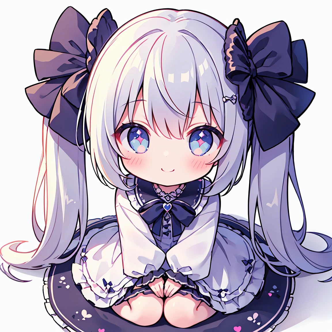 masterpiece, Highest quality, Highest Resolution、One Girl、from above, Looking up、full body、pastel colour、Gothic ta、Heart with fingers、Cute Dresses、Sparkling eyes、A smile that will captivate you、White background、Very long twin tails、Sitting、Looking at me、