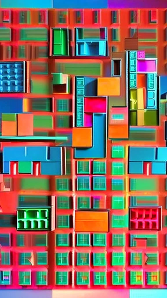 falling multi-colored (((Tetris figures))). Each figure has its own color. Against the background of abstraction. (((not hi-tech))).