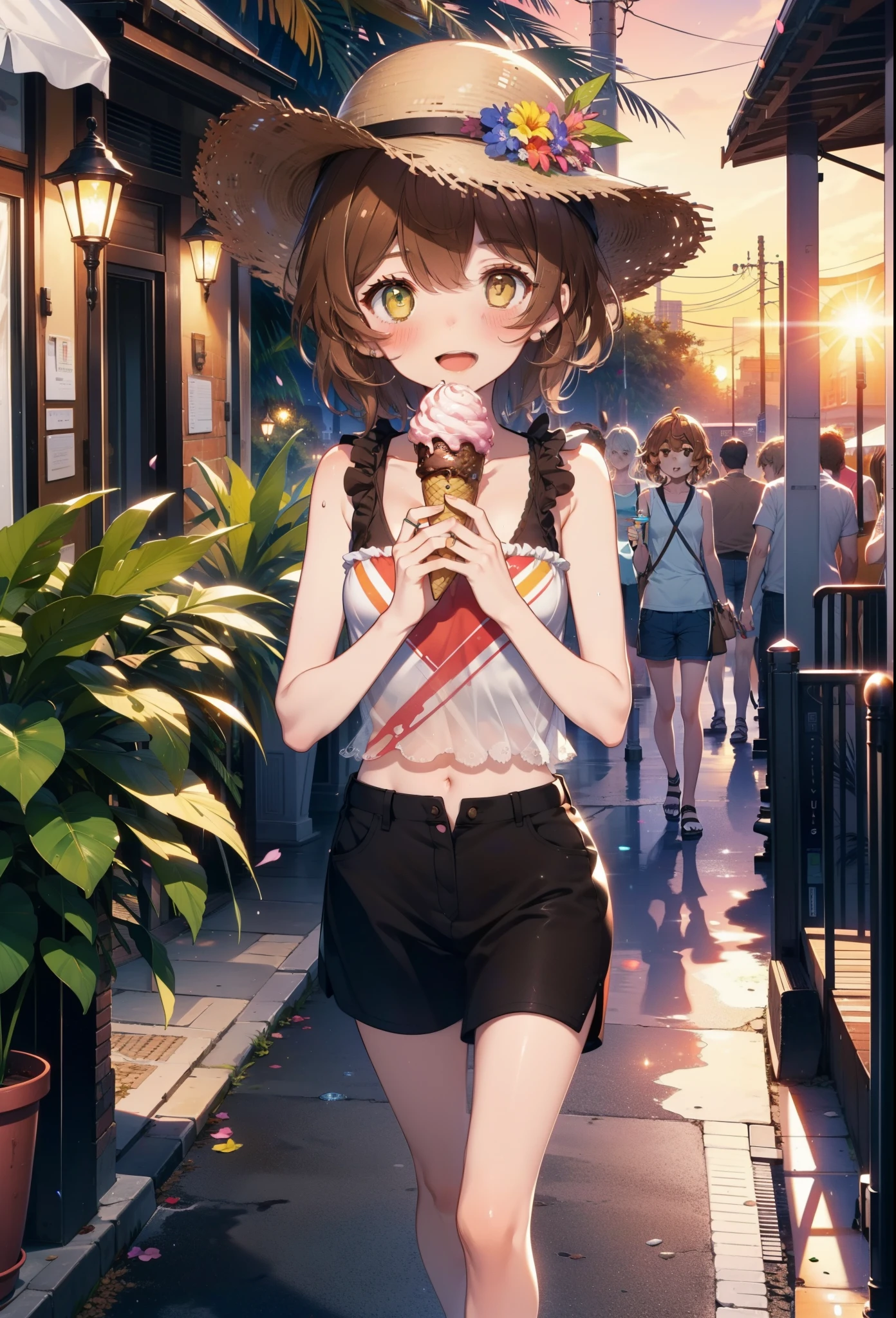 (masterpiece, Best Quality, ultra-detailed, high resolution, extremely detailed CG, official art, Professional Lighting, Perfect Anatomy), (from below), looking at viewer, cowboy shot, perfect body, 24yo beautiful 1girl, delicate beautiful face, Bright magenta eyes, cute eyes, sparkling eyes, (perky chest:1.1), (pointed chest:1.3), medium hips, glamorous body,a small face,beautiful-makeup,Makeup light,Shortcut Hair,dark brown hair, Amazing Cleavage:1.2,Raised sexy, small breast: 1.2 ,posed cleavage:1.2, bare legs, nail_polish, Waiting friend, (at morning:1.5), tokyo, (convenience store:1.3), outdoor, (depth of field:1.3), contrapposto, (Hold a coffee in your hand:1.3), looking at viewer,(double breasted:1.1,under bust:1.2), gap between buttons,(((Extremely short mini skirt,))) seductive weak smiling,(with sparkling eyes and a contagious smile),open mouth, Looking at Viewer,