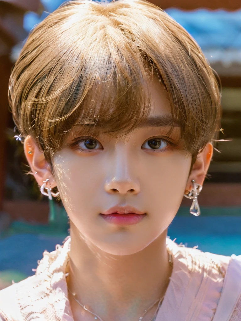 a beautiful young boy, ( Japanese boy ), wavy brown hair, detailed skin, (20 years old), (skin details, natural skin, skin pore), big blue eyes, cute round face, kawaii sugar face, natural lighting, id photo, top shot, close up photo, (best resolution, high resolution ,masterpiece:1.2),ultra-detailed, dramatic light ,cinematic ,highly detailed portrait,
