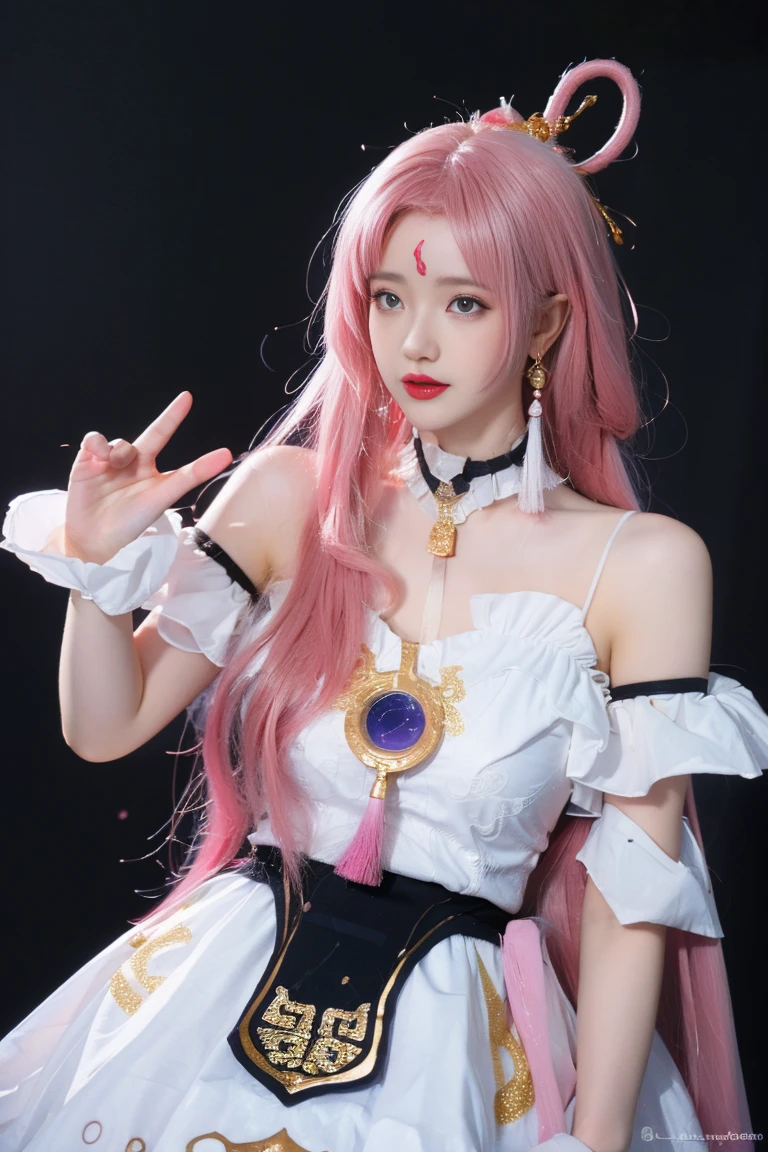 best quality, tmasterpiece,Ultra-high resolution,Clear face,(Reality:1.4),ferpect lighting,(upper body:1.3), (photorealistic:1.50), anime wallpaper, Guviz style artwork, cover-up fantasy up to magic , by Yang J, Guviz, beautiful artwork illustration, beautiful digital artwork, beautiful digital illustration, Li Song, beautiful anime portrait, art style in Beauvot, 1girl, (pretty face, pretty face,
独奏, long hair, floating hair, wind hair, (showing clothes, jewelry, necklaces),
(see-through clothing, bracelets: 1.2), (Simple Choker, openwork, earrings),
(open wear, bust cut, plunging neckline, low neckline: 1.1),
-
(horizon:1.2),(longView,Petals in front:1.3),(simple sky:1.6),
-
(thigh,fuxuan, chest ornament, pink hair, hair stick, short dress, black|white|pink dress, tutu, hair ornament: 1.2), indoor, In the room,