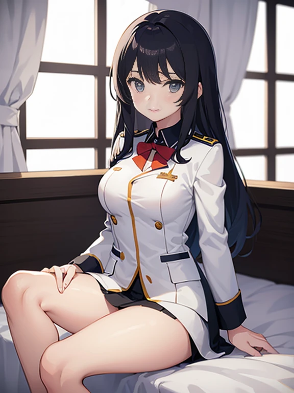 Pretty girl in uniform　Sitting on the bed