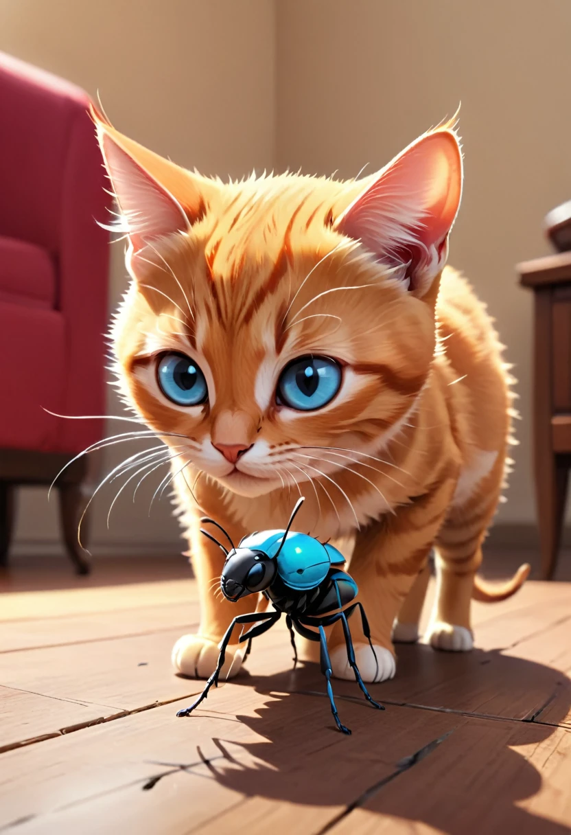 arafed a picture of an ant looking at a cat, picture taken from the ant point of view of the ant, hyperrealism style, vibrant, Ultra-high resolution, High Contrast, (masterpiece:1.5), highest quality, Best aesthetics), best details, best quality, highres, ultra wide angle, 16k, [ultra detailed], masterpiece, best quality, (extremely detailed) RAW