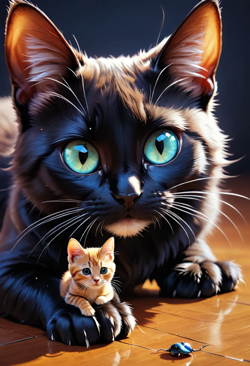 arafed a picture of an ant looking at a cat, picture taken from the ant point of view of the ant, yperrealism style, vibrant, Ultra-high resolution, High Contrast, (masterpiece:1.5), highest quality, Best aesthetics), best details, best quality, highres, ultra wide angle, 16k, [ultra detailed], masterpiece, best quality, (extremely detailed) RAW