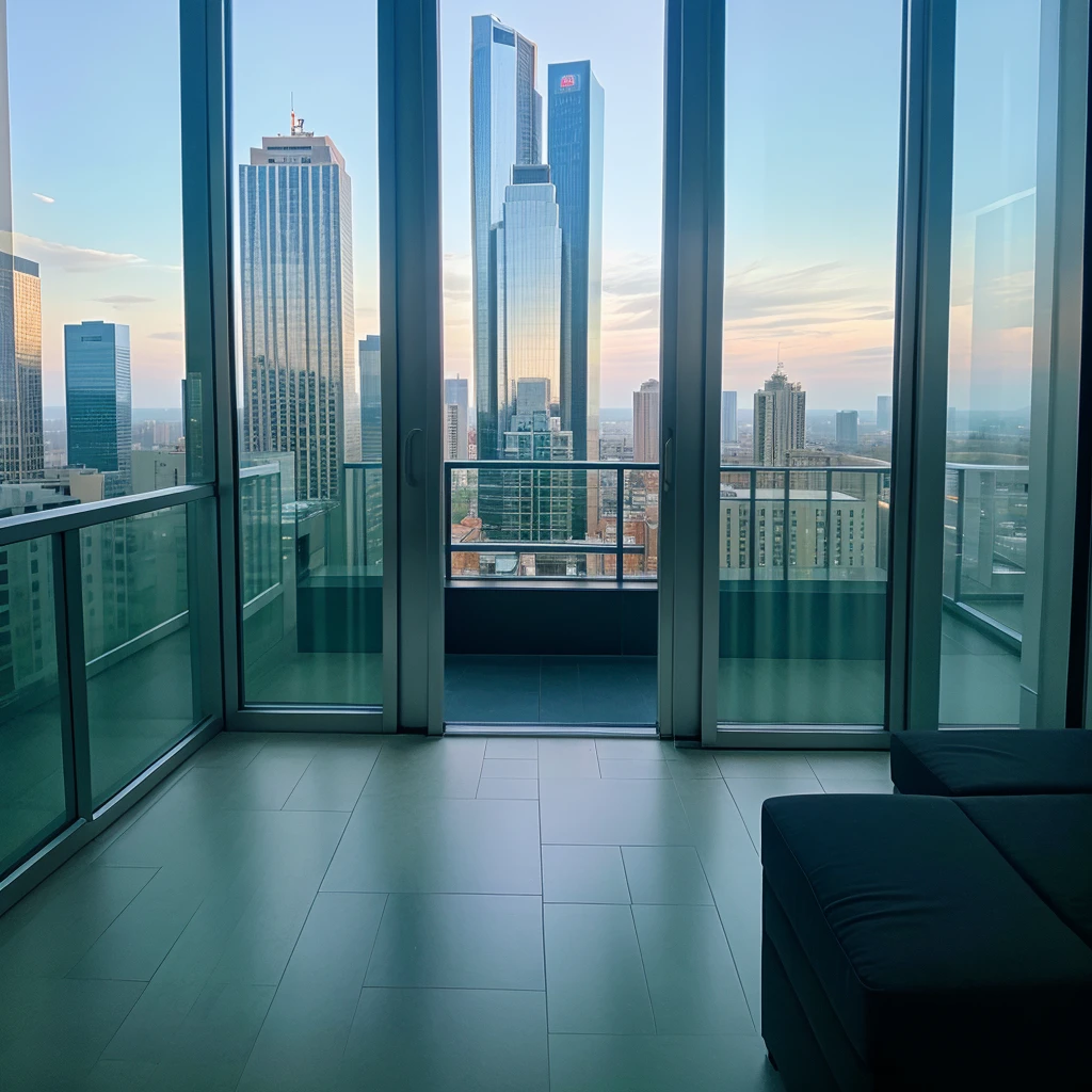 city, view from a small building, no people, nobody