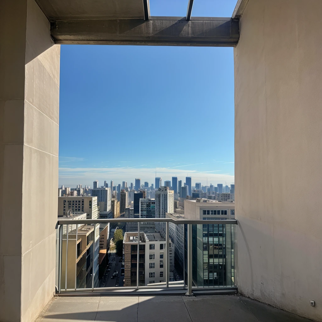 city, view from a small building, no people, nobody