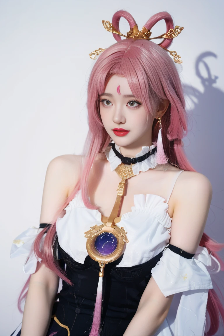 best quality, tmasterpiece,Ultra-high resolution,Clear face,（Reality：1.4），ferpect lighting，(upper body:1.3), (photorealistic:1.50), anime wallpaper, Guviz style artwork, cover-up fantasy up to magic , by Yang J, Guviz, beautiful artwork illustration, beautiful digital artwork, beautiful digital illustration, Li Song, beautiful anime portrait, art style in Beauvot, 1girl, (pretty face, pretty face,
独奏, long hair, floating hair, wind hair, (showing clothes, jewelry, necklaces),
(see-through clothing, bracelets: 1.2), (Simple Choker, openwork, earrings),
(open wear, bust cut, plunging neckline, low neckline: 1.1),
-
(horizon:1.2),(longView,Petals in front:1.3),(simple sky:1.6),
-
 (thigh,fuxuan, chest ornament, pink hair, hair stick, short dress, black|white|pink dress, tutu, hair ornament: 1.2), indoor, In the room,
