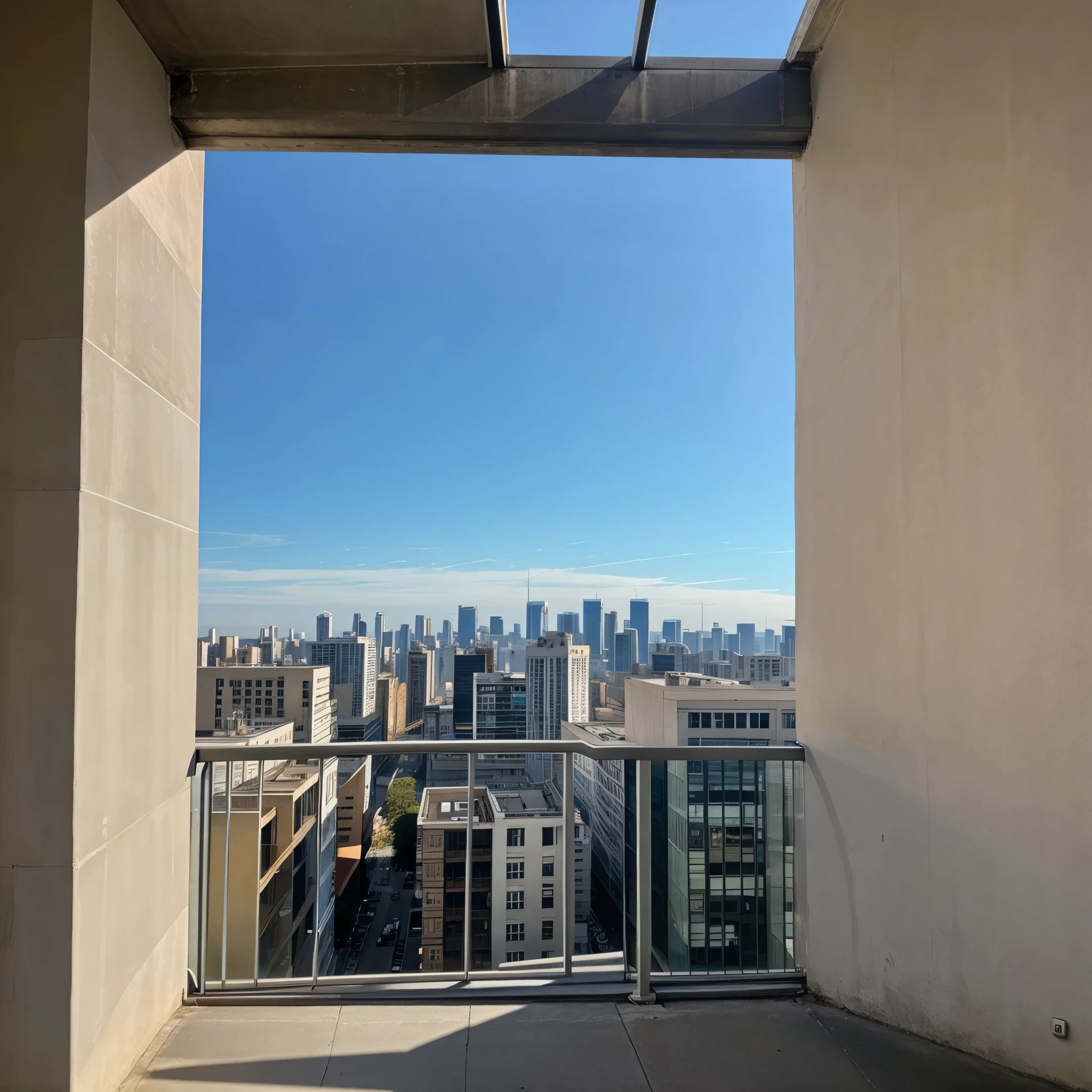 city, view from a small building, no people, nobody