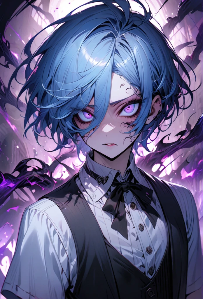 Vest boy, aesthetic nightmare, blue hair, cor, lanterna