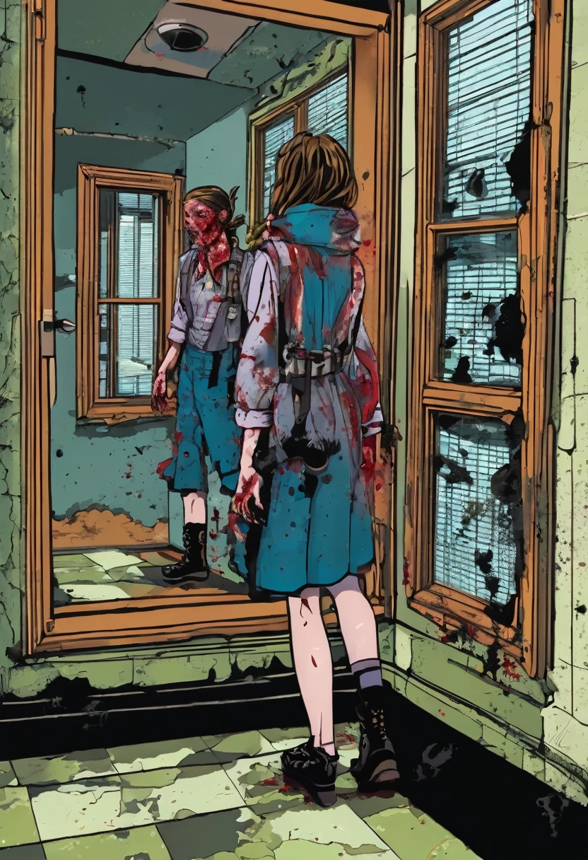 Wensday Adams stepping through the looking glass during a zombie apocalypse.