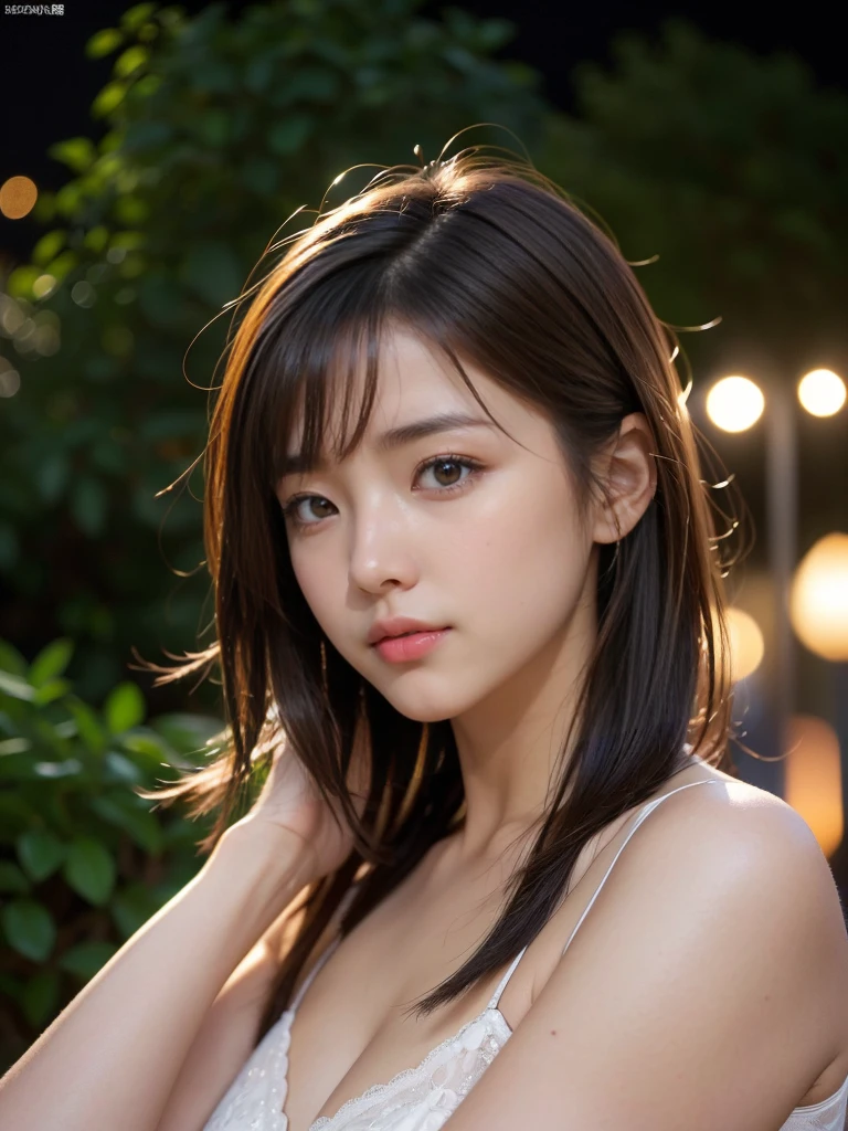 masterpiece, best quality, ultra-detailed, intricately detailed hyperdetailed, realistic, sharp features, highly detailed, sharp focus, perfect face, perfect face, perfect symmetrically perfect eyes, perfect full lips, flexible female form, cinematic, film light, hyper detailed, hyper realistic, high resolution, (smile), (happy), light brown hair, asymmetrical hair, asymmetrical bangs, messy hair, attractive pose, skinny gravure idol, gravure idol, face close up, (wearing clothes:1.3), natural lighting,