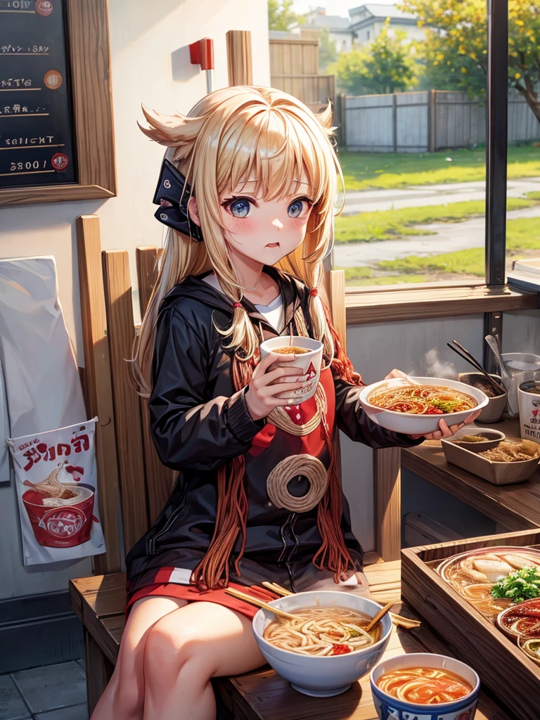 Gawr Gura eating a ramen with play games