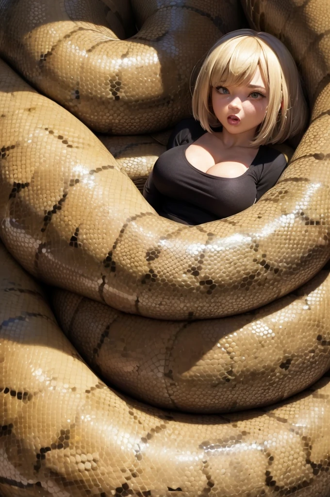 best quality, super fine, 16k, incredibly absurdres, extremely, cute European Caucasian woman, 24 years old, blonde long bob cut, masterpiece, best quality, highres, unique hair detailed, medium breasts, breasts out, blue skirt, beautiful detailed eyes, cleavage, snake, (coiled), (python), snake scales detailed, restrained, angry face, masterpiece}}}, {{highly extreme detailed}}, solo, Focus on the girl, anime, (milk dripped from her nipples), blush, {orgasm}, {sweaty}, {{python sex}}, (((object insertion))), jangle, spread arms, interspecies, bestiality, (Giant python bestiality, Giant python sex, ((Giant python Rape)), Giant python Rape, Giant python Coils, Passionate Squeeze) (((Giant python coils, Passionate squeeze, ))), coils,((The woman is wrapped around a giant python)), ((giant python rape)), giant python sex, bedroom 