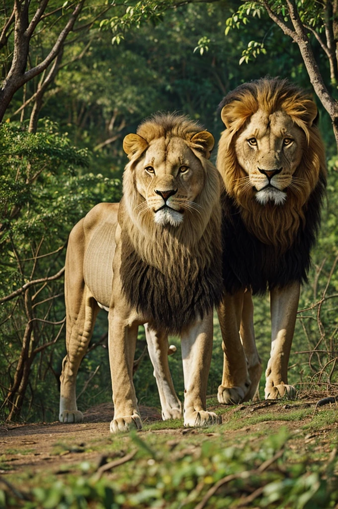Sam and the freed lion, Leo, standing together, forming a bond.
Sam and Leo exploring the jungle