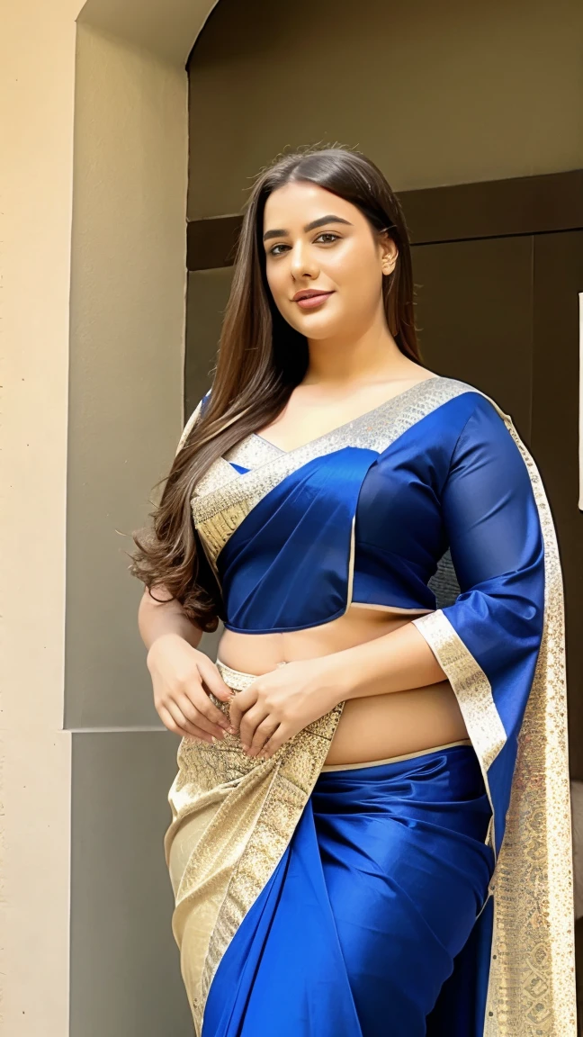 Plus size girl in saree.
