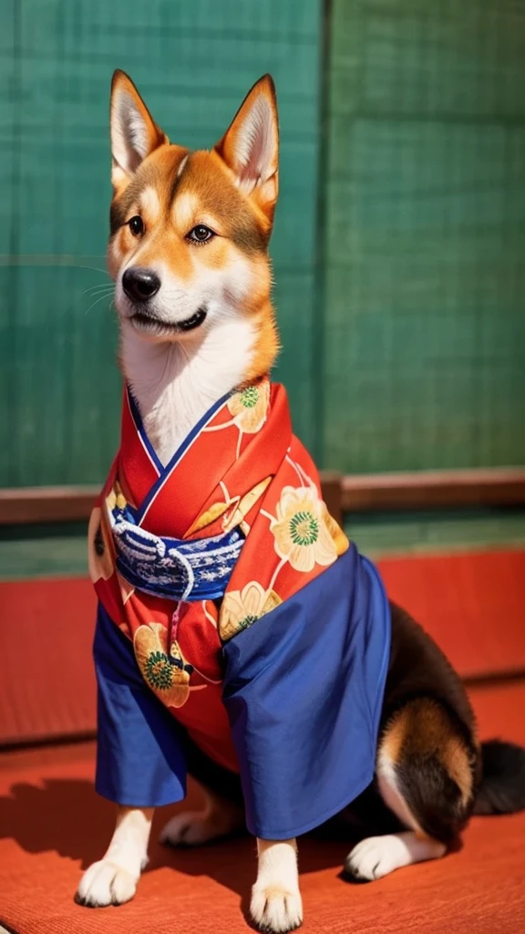 A fantastical image of a Shiba Inu wearing a yukata during the Edo period