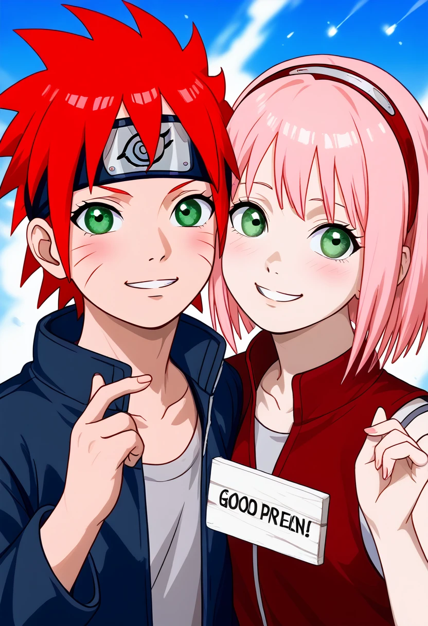 Sakura4_Wise, Boruto: Naruto Next Generations, Naruto Shippuden , 1girl, Explosions, Facial sign, green eyes, parted Explosions, Pink hair, Red hair band, good, short hair, Single, Upper body ((Masterpiece)) 