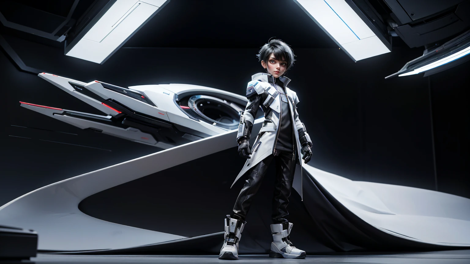 gaming boy , in a futuristic gaming dress, , black hairs futuristic dress, , , gaming full straight standing pose,14yo student, , Full body, boy, man , games boy, Simple white background,, HD, full body, standing, modern futuristic dress, front view, modern dresses, modern man, unique, hair style