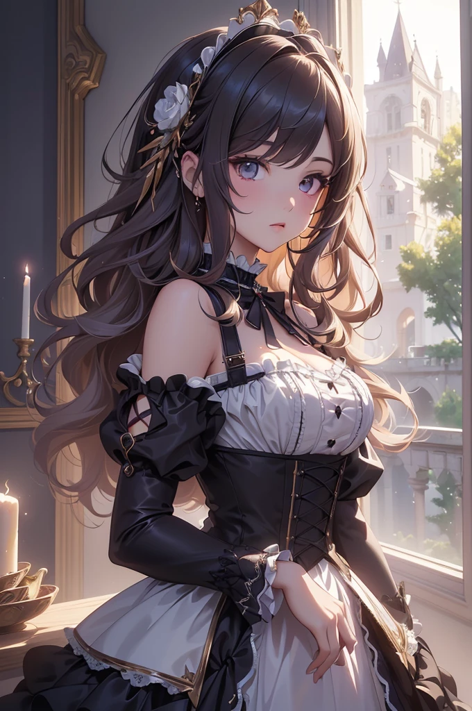 (best quality,4K,8K,high resolution,masterpiece:1.2),Extremely detailed,(Practical,photoPractical,photo-Practical:1.37),Acrylic painting,Wearing a ta dress、Beautiful Spanish model with fluffy hair,Beautiful Spanish Model,magic,Thunder and Lightning,flash,dark