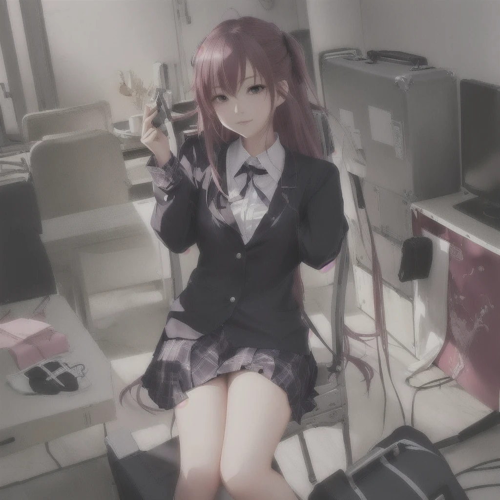 anime girl sitting on a chair in a room with a suitcase, anime style 4 k, guweiz, 4k anime wallpaper, smooth anime cg art, seductive anime girl, beautiful anime high school girl, artwork in the style of guweiz, anime wallpaper 4 k, anime wallpaper 4k, anime art wallpaper 4k, anime art wallpaper 4 k