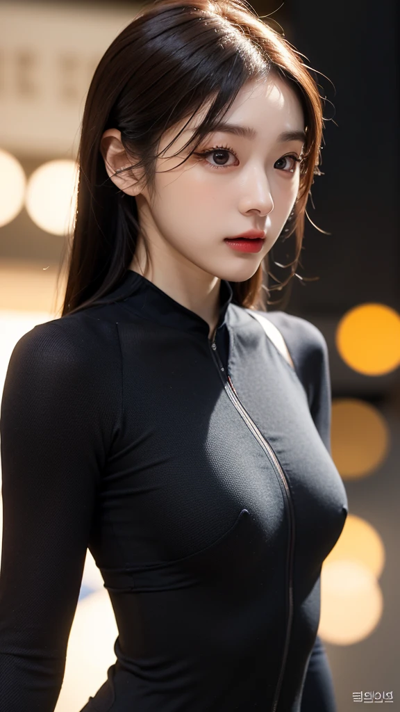 tmasterpiece,1 Korean girl，realisticlying，8K  UHD，high high quality，in the background bokeh, spider-man black and white suit，Spidey，Clothes wrap around the whole body，Tight clothing，Abs contour，Short black hair，s the perfect face，shining face，Ultra-clear face，Elaborate Eyes，idoly
